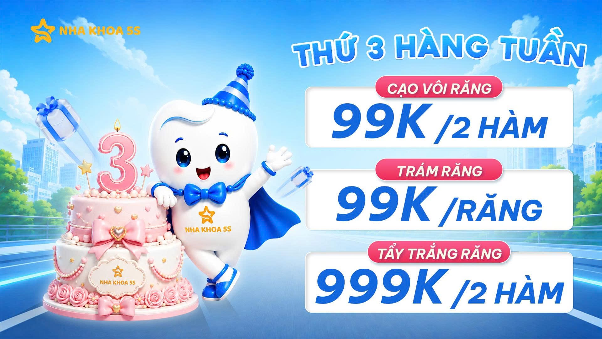 Mừng Sinh Nhật 3 Tuổi - Nha Khoa 5S Mỹ Tho Tung Ưu Đãi Khủng Mừng Sinh Nhật 3 Tuổi &Amp;#8211; Nha Khoa 5S Mỹ Tho Tung Ưu Đãi Khủng