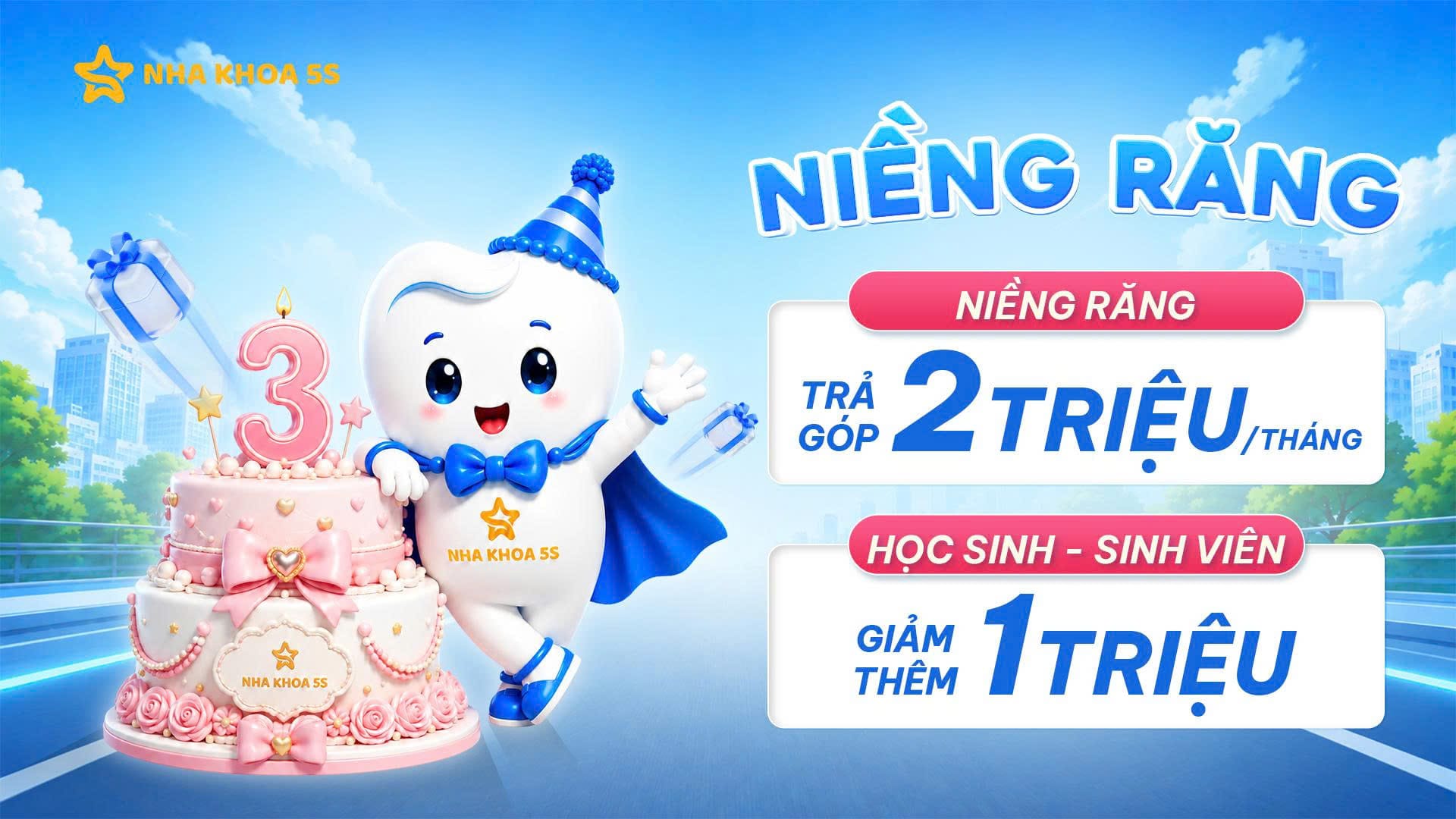 Mừng Sinh Nhật 3 Tuổi - Nha Khoa 5S Mỹ Tho Tung Ưu Đãi Khủng Mừng Sinh Nhật 3 Tuổi &Amp;#8211; Nha Khoa 5S Mỹ Tho Tung Ưu Đãi Khủng